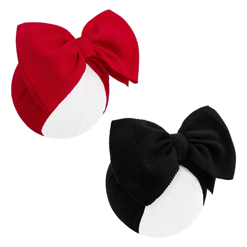 ONENINEDREAM Super Durable Soft Knot Headbands with Hair Bows Infant Toddlers Kids Hair Accessories Red Black Headband for Newborn Baby Girls - Image 1